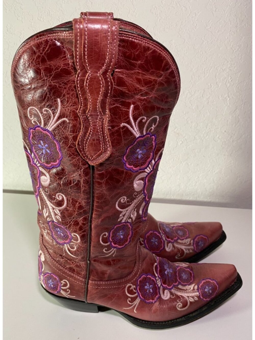 Pecos Belle Hand Made Brown Western Cowboy Boots Size 8.5 - Embroidered Flowers - Picture 2 of 9